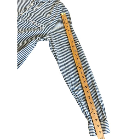 ZARA Man ~ Linen blend Blue & White Striped ~ Long Sleeve Button-Down Shirt~ - Picture 12 of 14